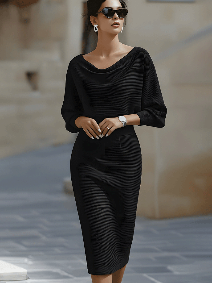Gaia | Abito Midi Donna con Scollo Rotondo