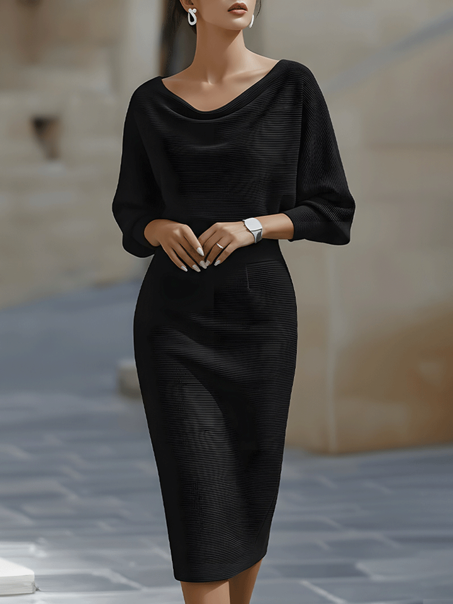 Gaia | Abito Midi Donna con Scollo Rotondo