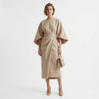 Abito midi donna con cintura da annodare e linea ad A