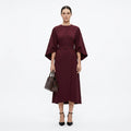 Abito midi donna con cintura da annodare e linea ad A