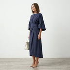 Abito midi donna con cintura da annodare e linea ad A