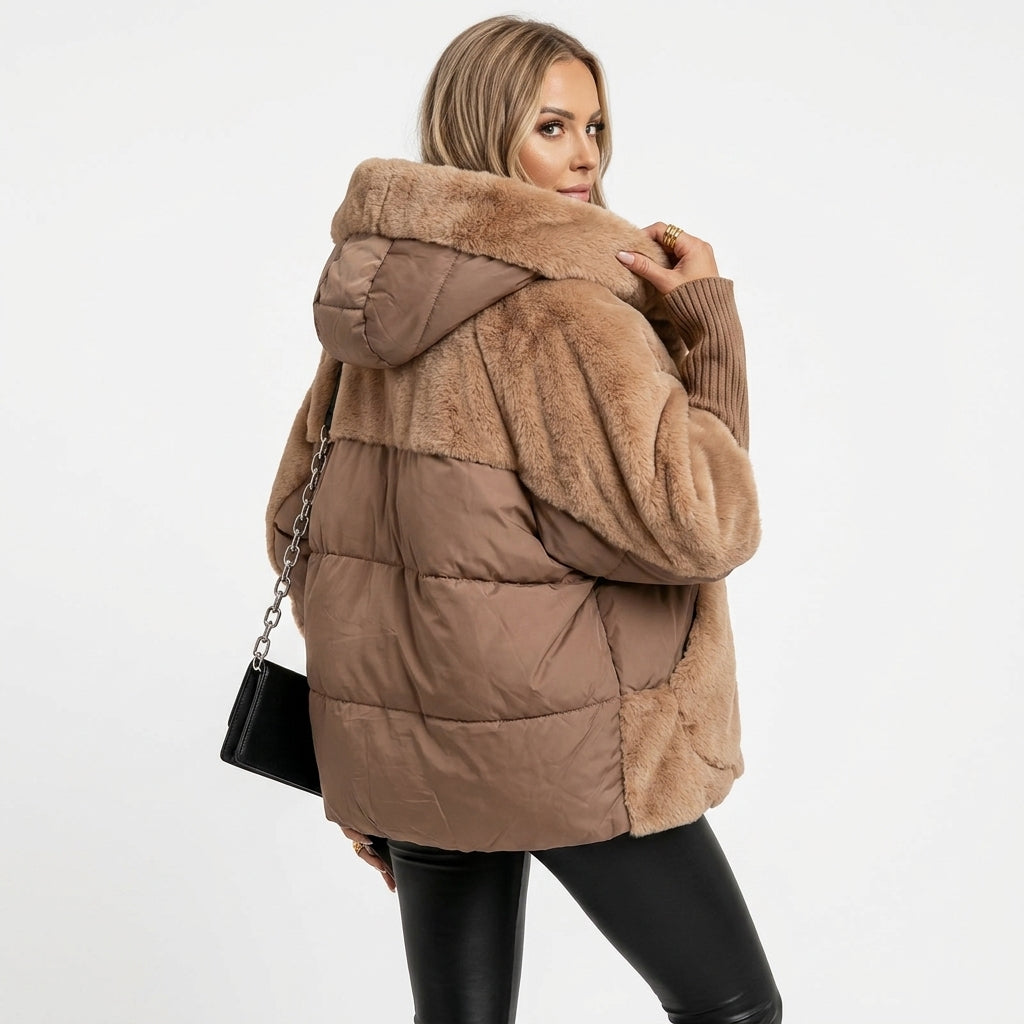 Giacca trapuntata donna con cappuccio e inserti felpati