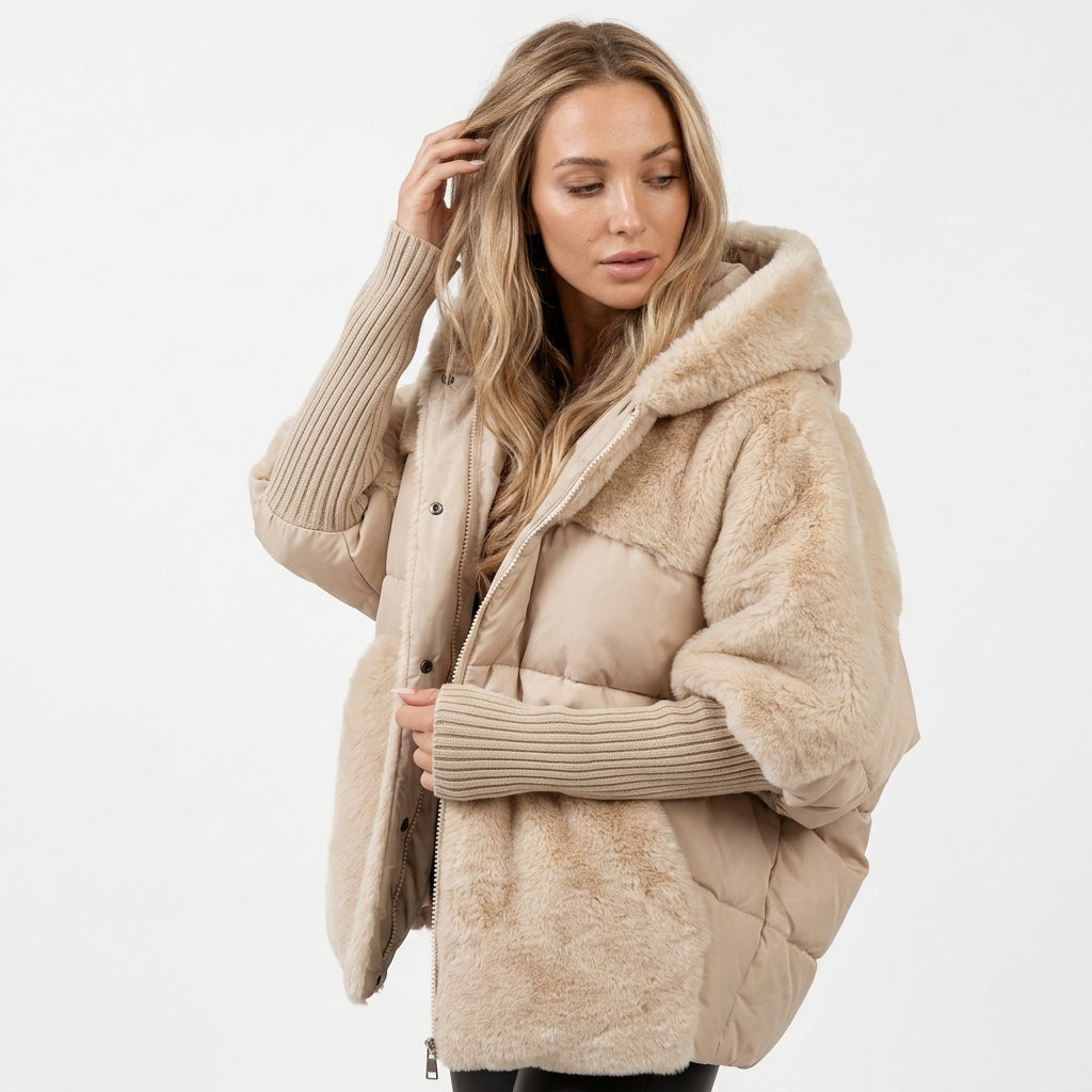 Giacca trapuntata donna con cappuccio e inserti felpati
