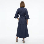 Abito midi donna con cintura da annodare e linea ad A