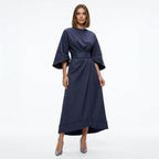 Abito midi donna con cintura da annodare e linea ad A
