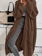 Cardigan lungo donna oversize a costine con tasche