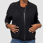 Cardigan donna con zip e motivo traforato