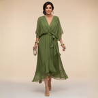 Adriana | Abito Midi Donna Fluido con Scollo a V e Vita Regolabile