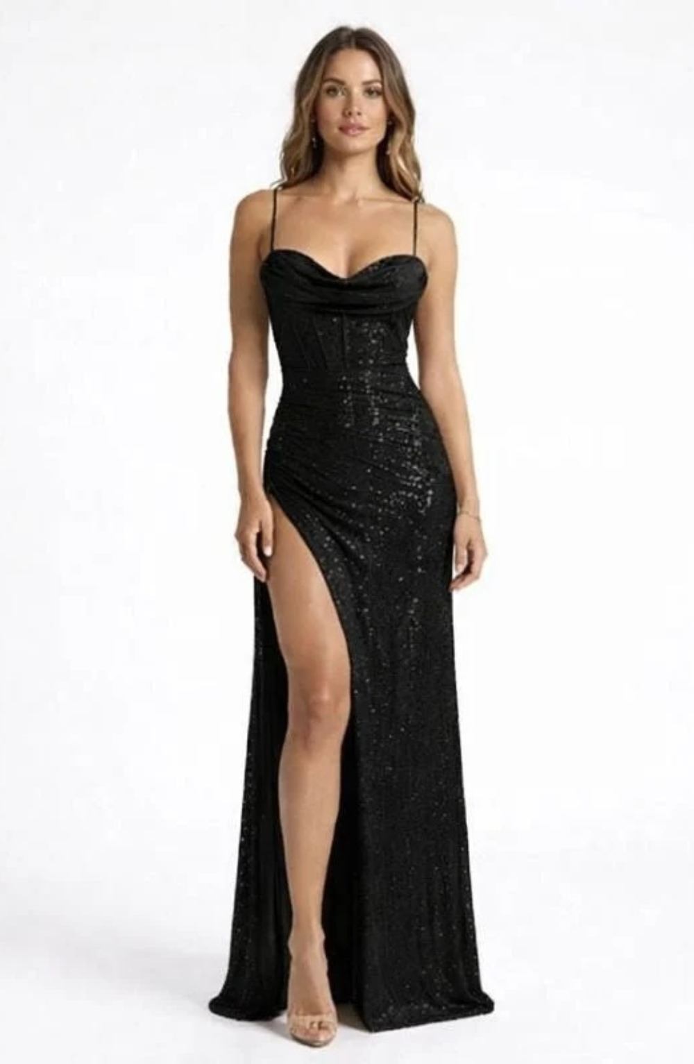 Serena | Abito lungo da donna con paillettes e scollo a cuore