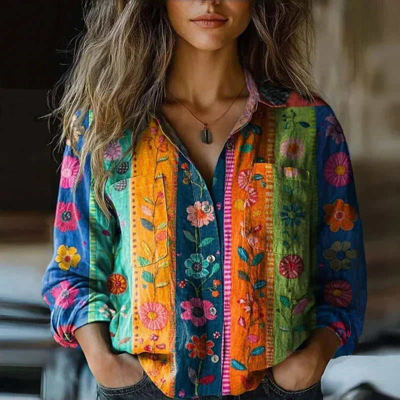 Francesca | Camicia Donna Vintage Stampata a Maniche Lunghe