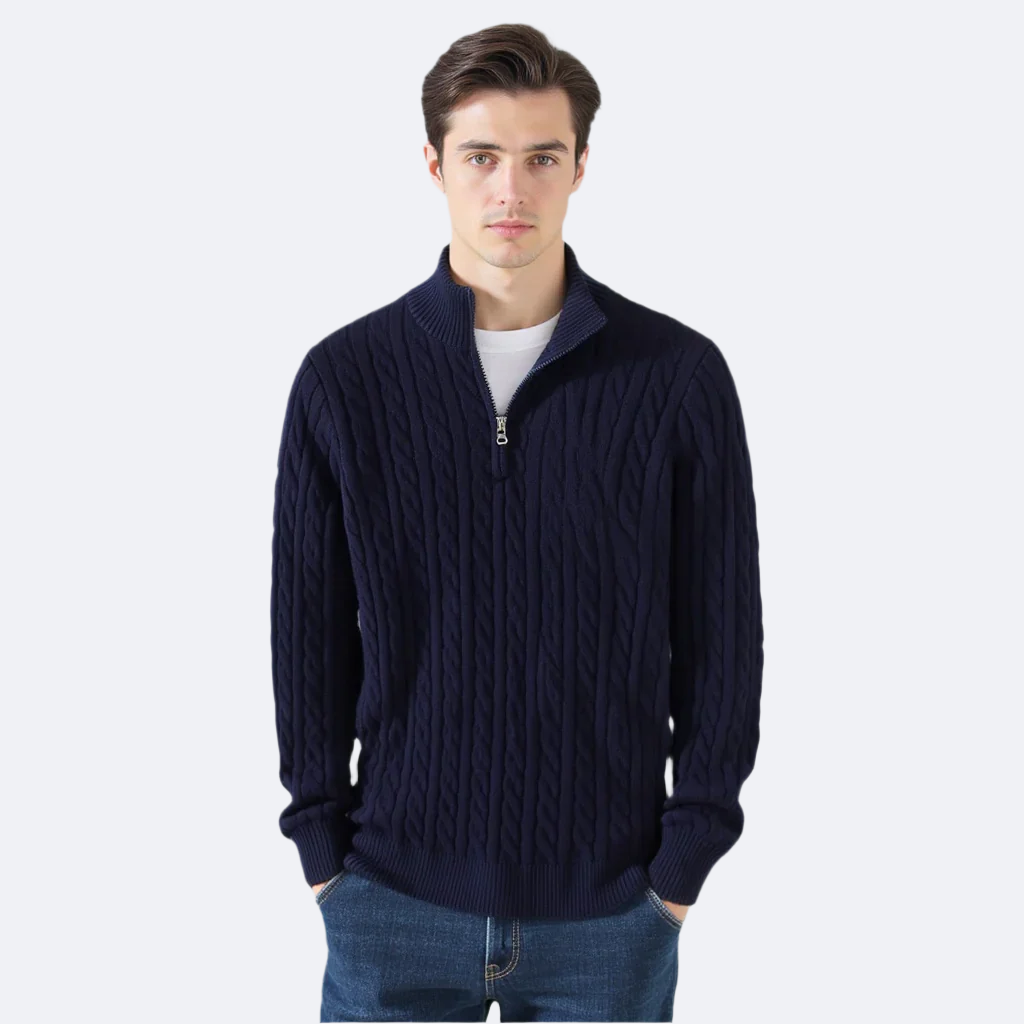 Maglione uomo con trecce e mezza zip