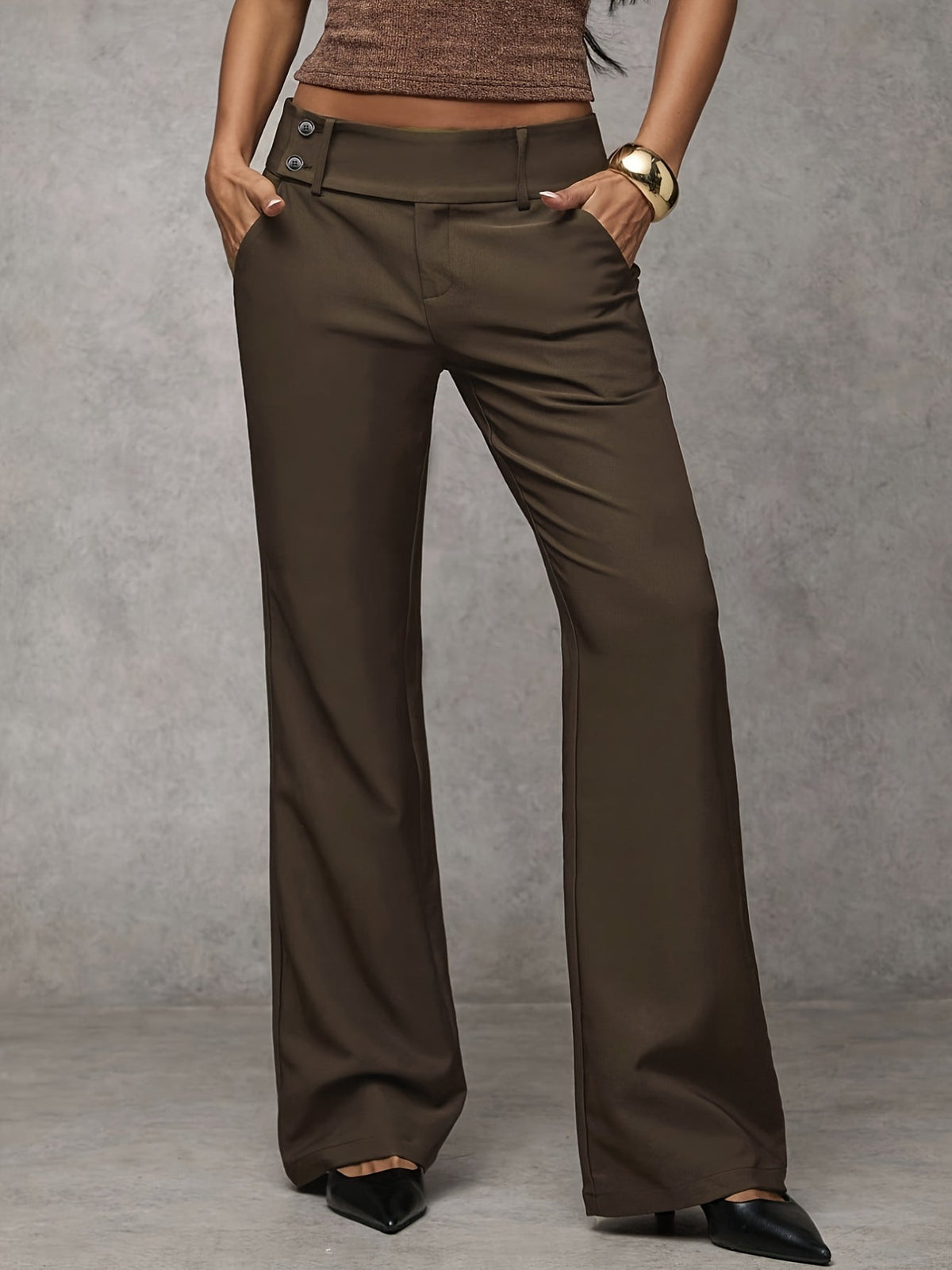 Pantaloni donna ampi a vita alta con bottoni