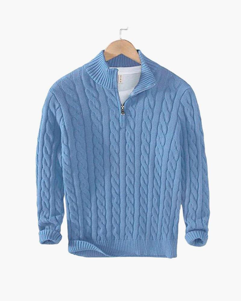 Maglione uomo con trecce e mezza zip