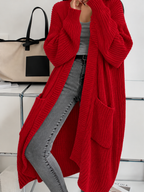 Cardigan lungo donna oversize a costine con tasche