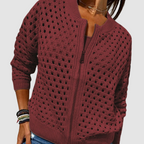 Cardigan donna con zip e motivo traforato