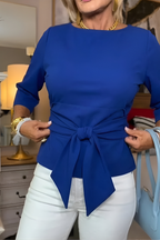 Top donna in maglia con fascia in vita