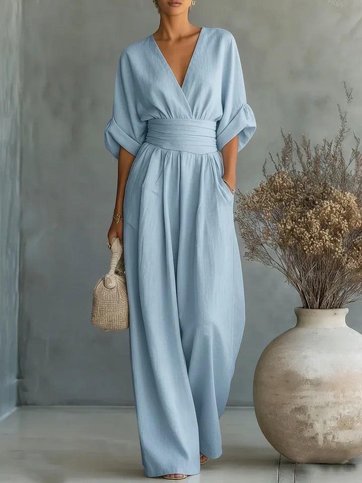 Veronica | Tuta Donna con Scollo a V e Pantaloni Larghi
