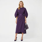Abito midi donna con cintura da annodare e linea ad A