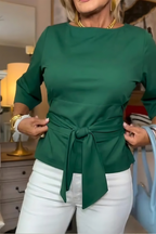 Top donna in maglia con fascia in vita