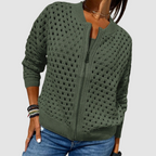 Cardigan donna con zip e motivo traforato
