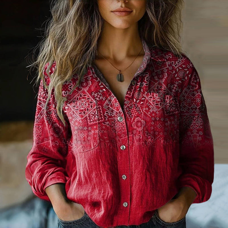 Francesca | Camicia Donna Vintage Stampata a Maniche Lunghe
