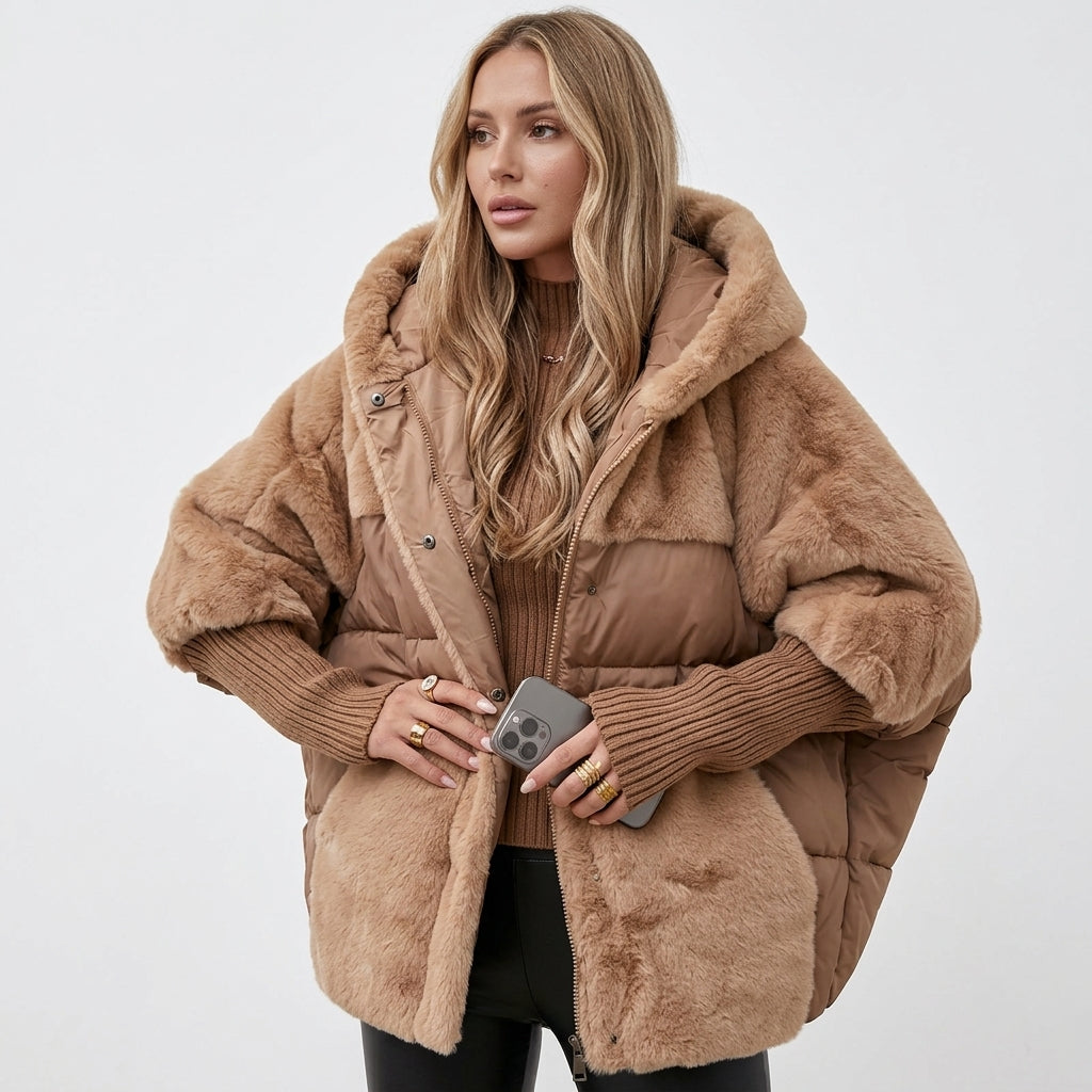 Giacca trapuntata donna con cappuccio e inserti felpati