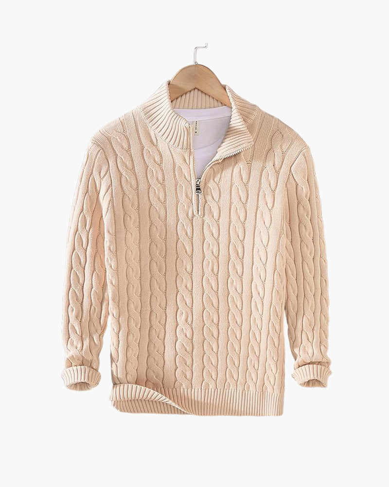 Maglione uomo con trecce e mezza zip