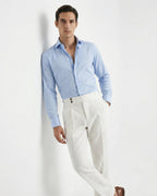 Pantaloni uomo leggeri con pince e vita alta