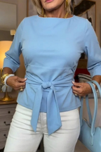 Top donna in maglia con fascia in vita
