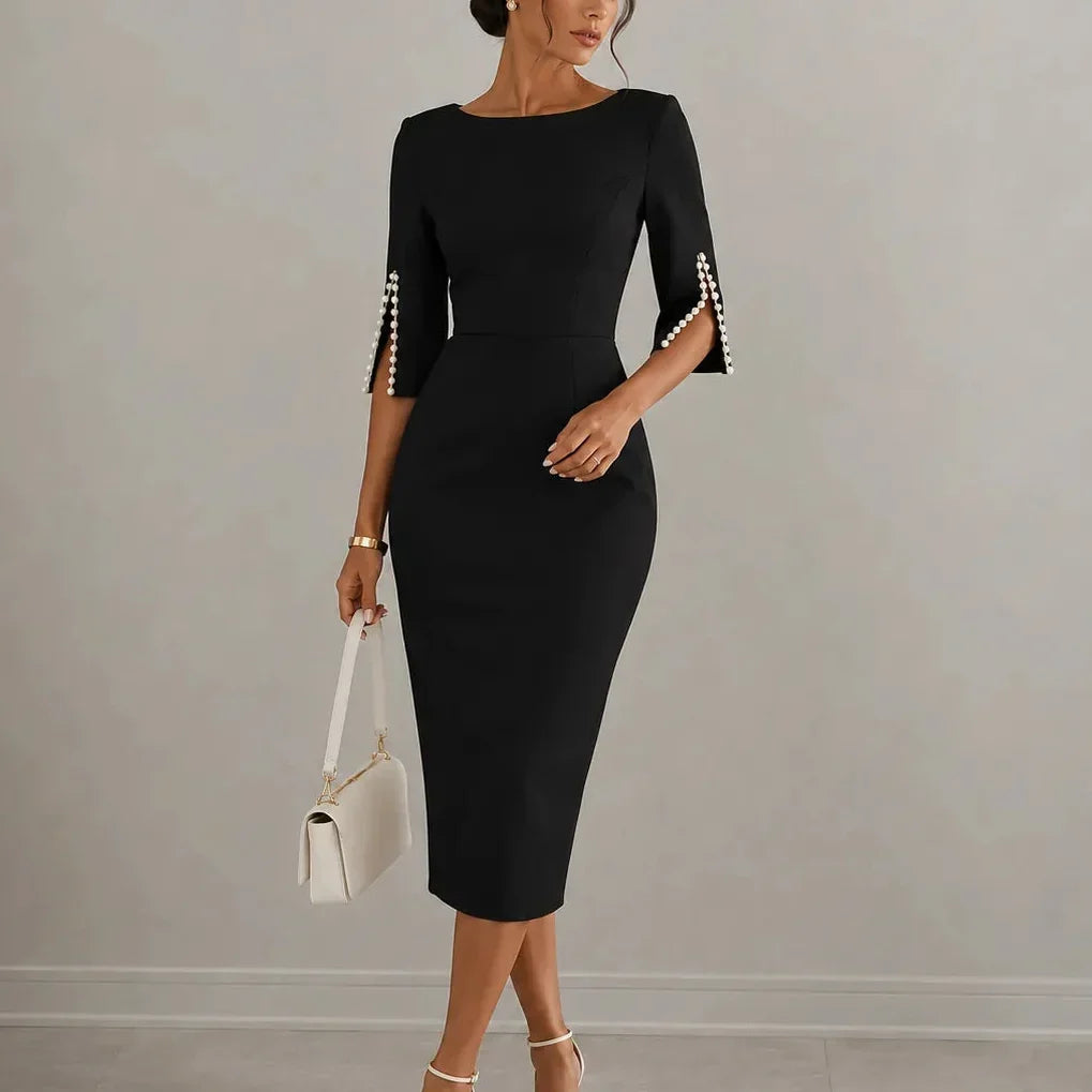 Abito midi donna con maniche in perle