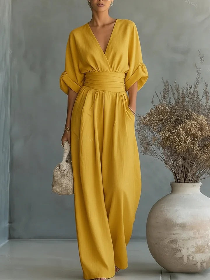 Veronica | Tuta Donna con Scollo a V e Pantaloni Larghi
