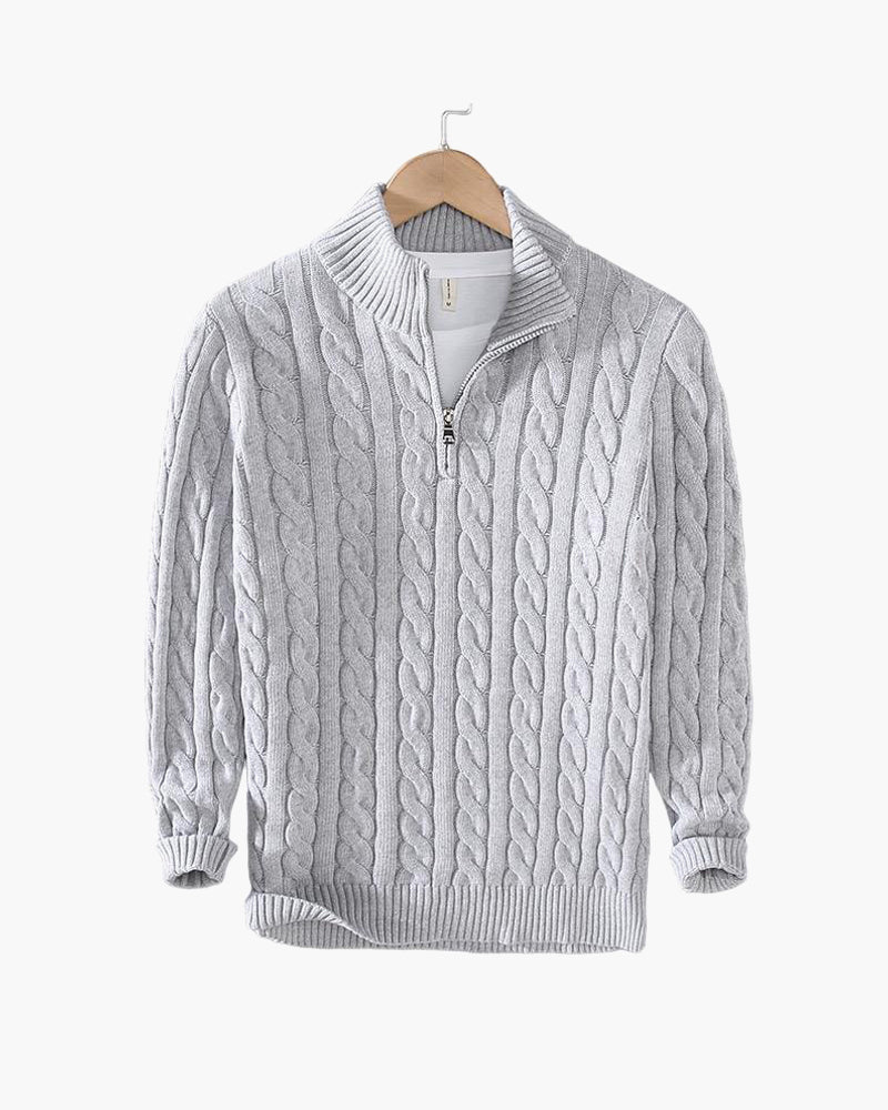Maglione uomo con trecce e mezza zip