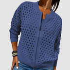 Cardigan donna con zip e motivo traforato