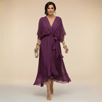 Adriana | Abito Midi Donna Fluido con Scollo a V e Vita Regolabile