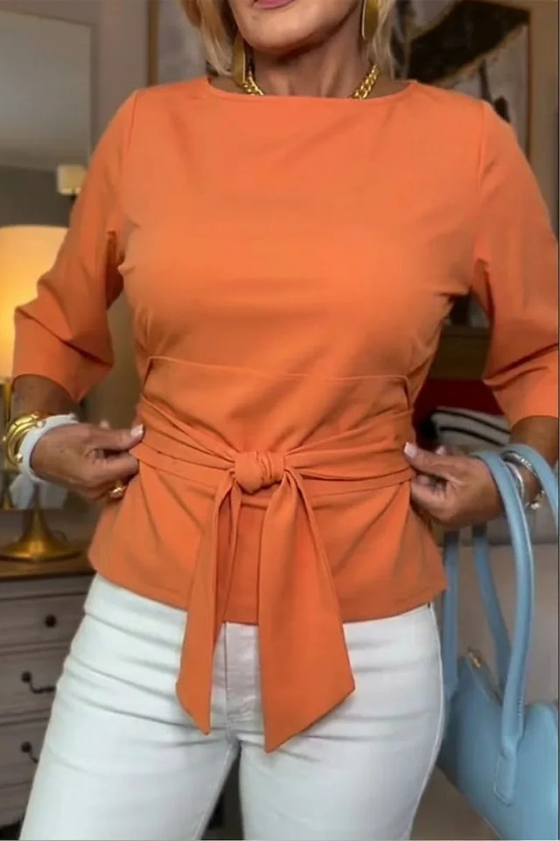 Top donna in maglia con fascia in vita