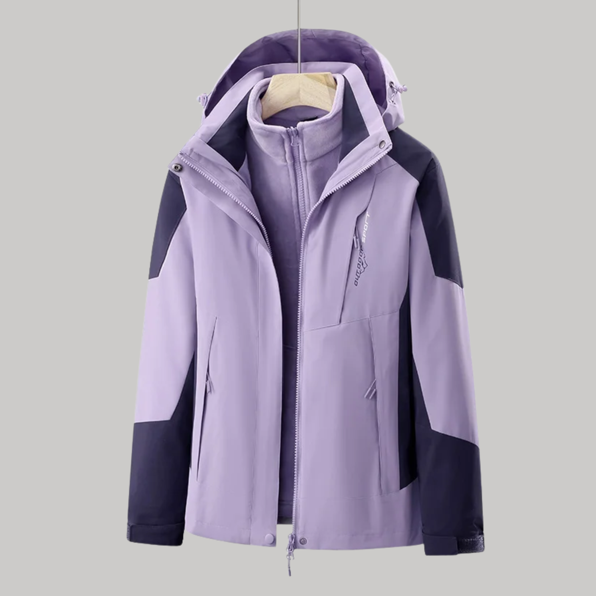 Giacca 3 in 1 da donna impermeabile con cappuccio