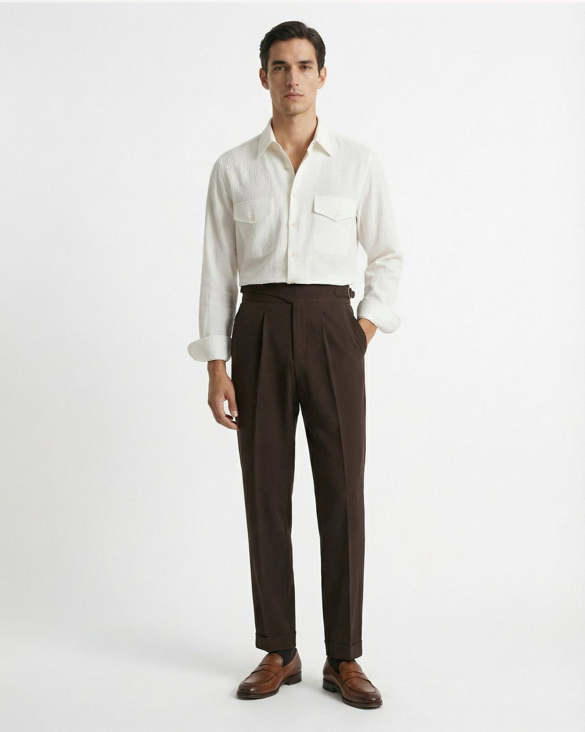 Pantaloni uomo da abito con pince e risvolto