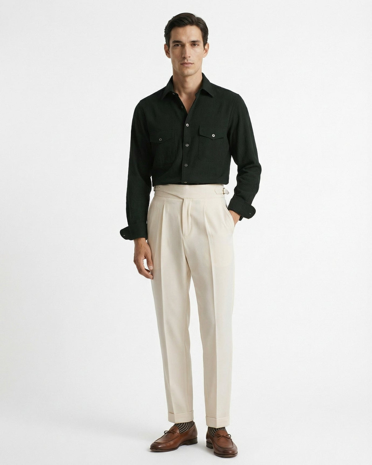 Pantaloni uomo da abito con pince e risvolto