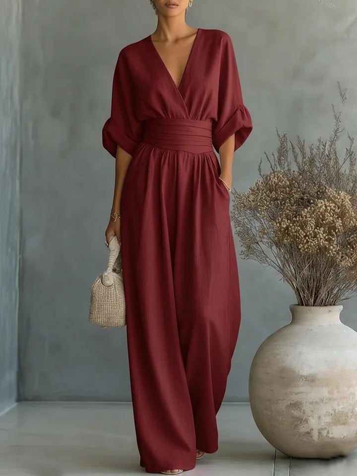 Veronica | Tuta Donna con Scollo a V e Pantaloni Larghi