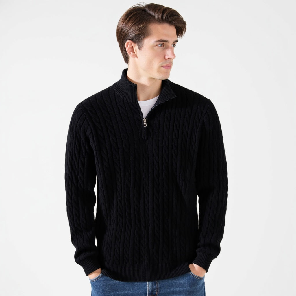 Maglione uomo con trecce e mezza zip