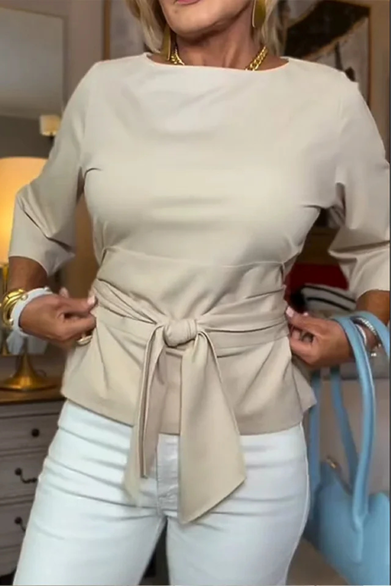 Top donna in maglia con fascia in vita