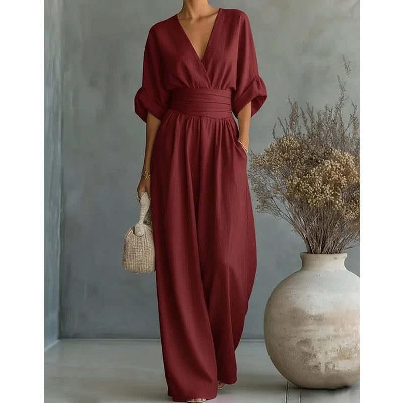 Veronica | Tuta Donna con Scollo a V e Pantaloni Larghi