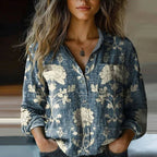 Francesca | Camicia Donna Vintage Stampata a Maniche Lunghe