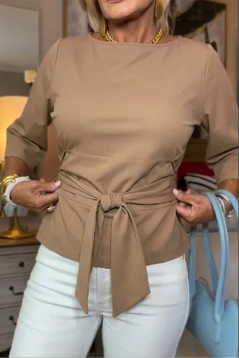 Top donna in maglia con fascia in vita