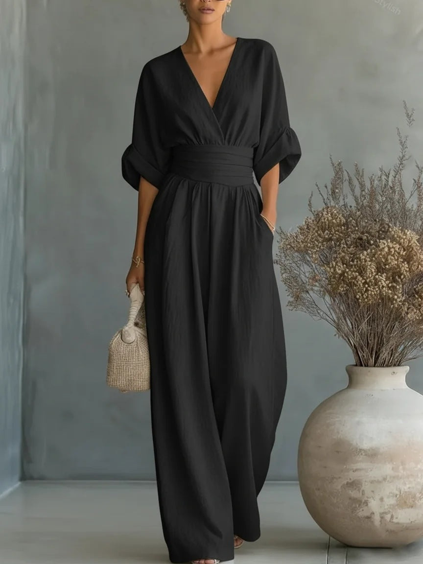 Veronica | Tuta Donna con Scollo a V e Pantaloni Larghi