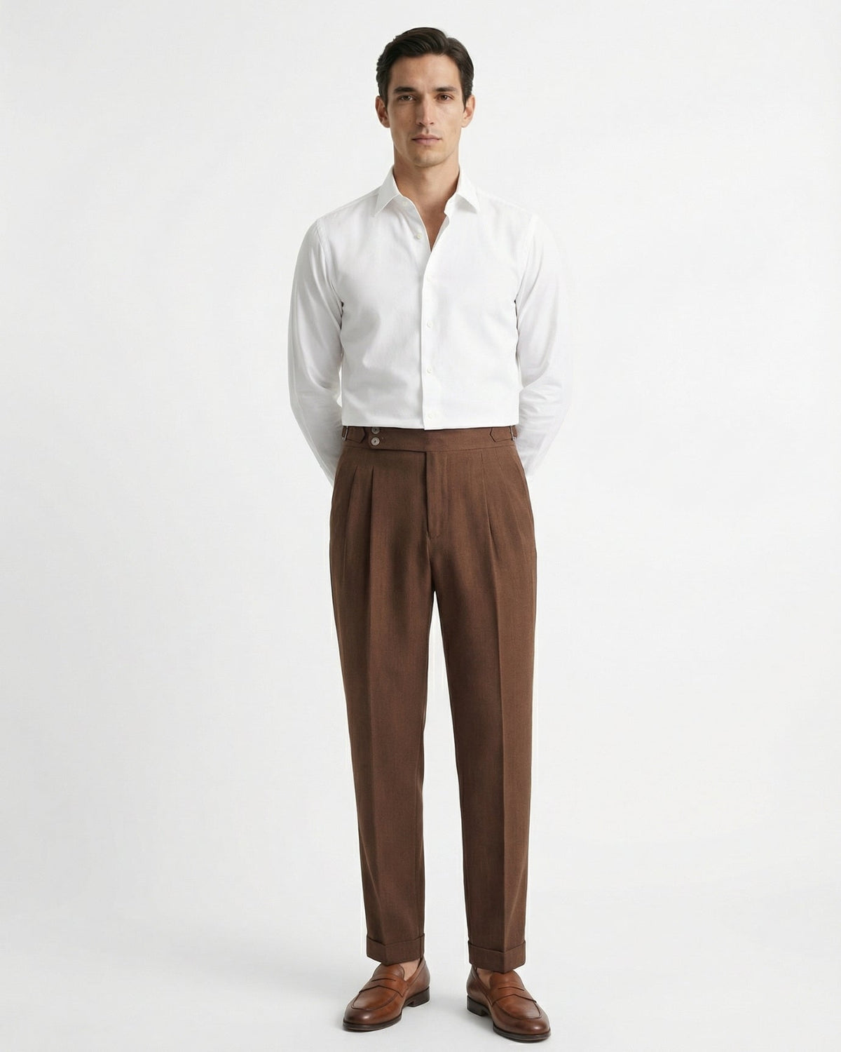 Pantaloni uomo taglio Napoli con pince e regolatori