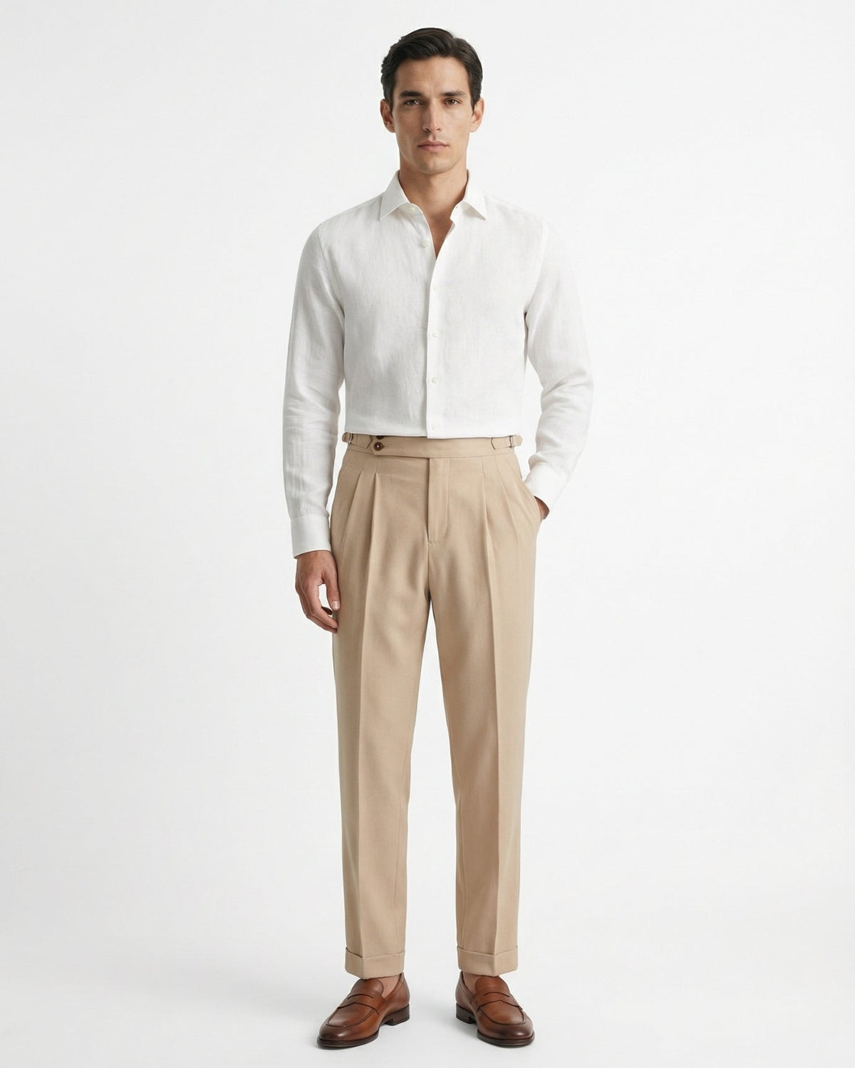 Pantaloni uomo taglio Napoli con pince e regolatori