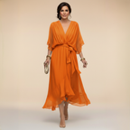 Adriana | Abito Midi Donna Fluido con Scollo a V e Vita Regolabile