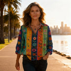 Francesca | Camicia Donna Vintage Stampata a Maniche Lunghe
