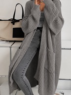 Cardigan lungo donna oversize a costine con tasche